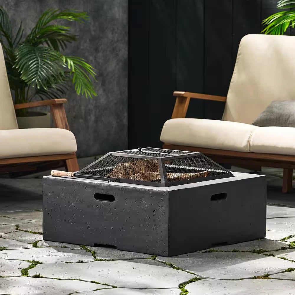 29 In. W X 17.2 In. H Square Wood Burning Outdoor Fire Pit in Grey — product view 7