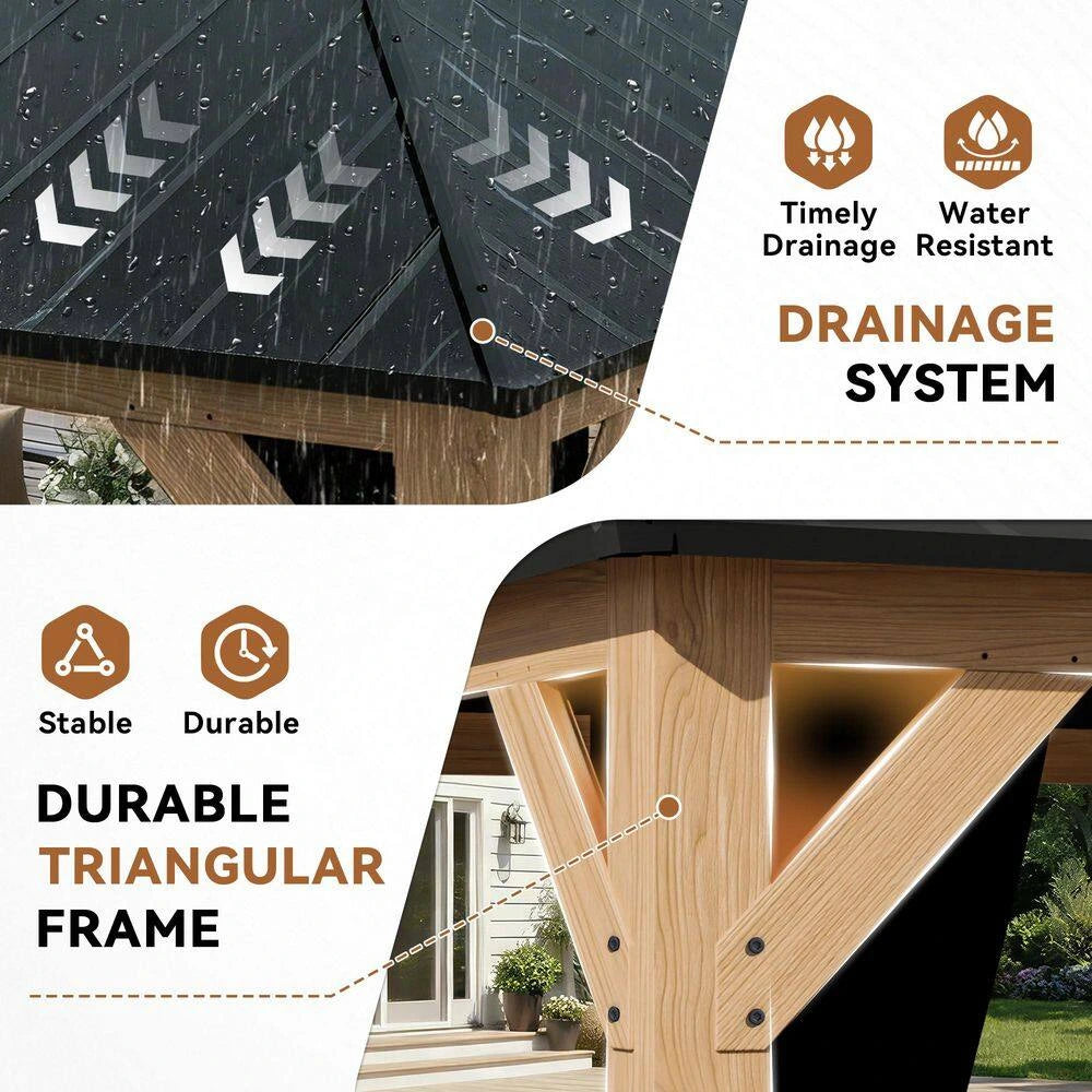 13 Ft. X 11 Ft. Outdoor Cedar Wood Hardtop Gazebo, Double Galvanized Steel Roof and Mosquito Netting — product view 5