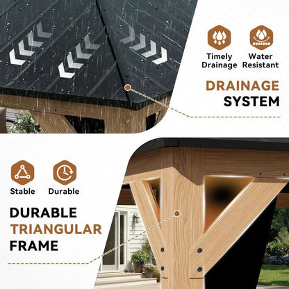 13 Ft. X 11 Ft. Outdoor Cedar Wood Hardtop Gazebo, Double Galvanized Steel Roof and Mosquito Netting — product view 5