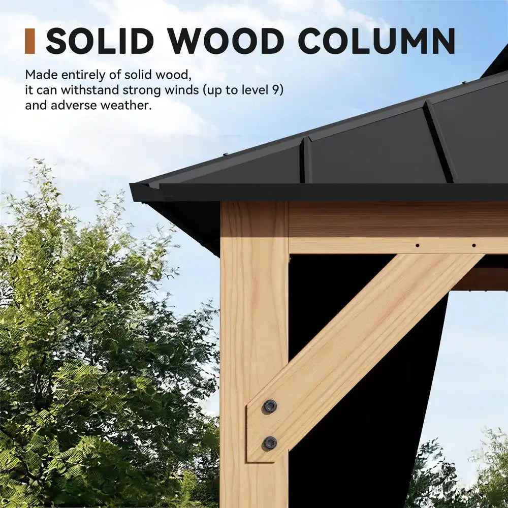 13 Ft. X 11 Ft. Outdoor Cedar Wood Hardtop Gazebo, Double Galvanized Steel Roof and Mosquito Netting — product view 6