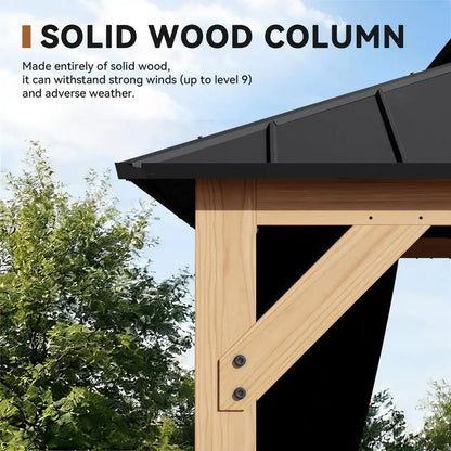 13 Ft. X 11 Ft. Outdoor Cedar Wood Hardtop Gazebo, Double Galvanized Steel Roof and Mosquito Netting — product view 6