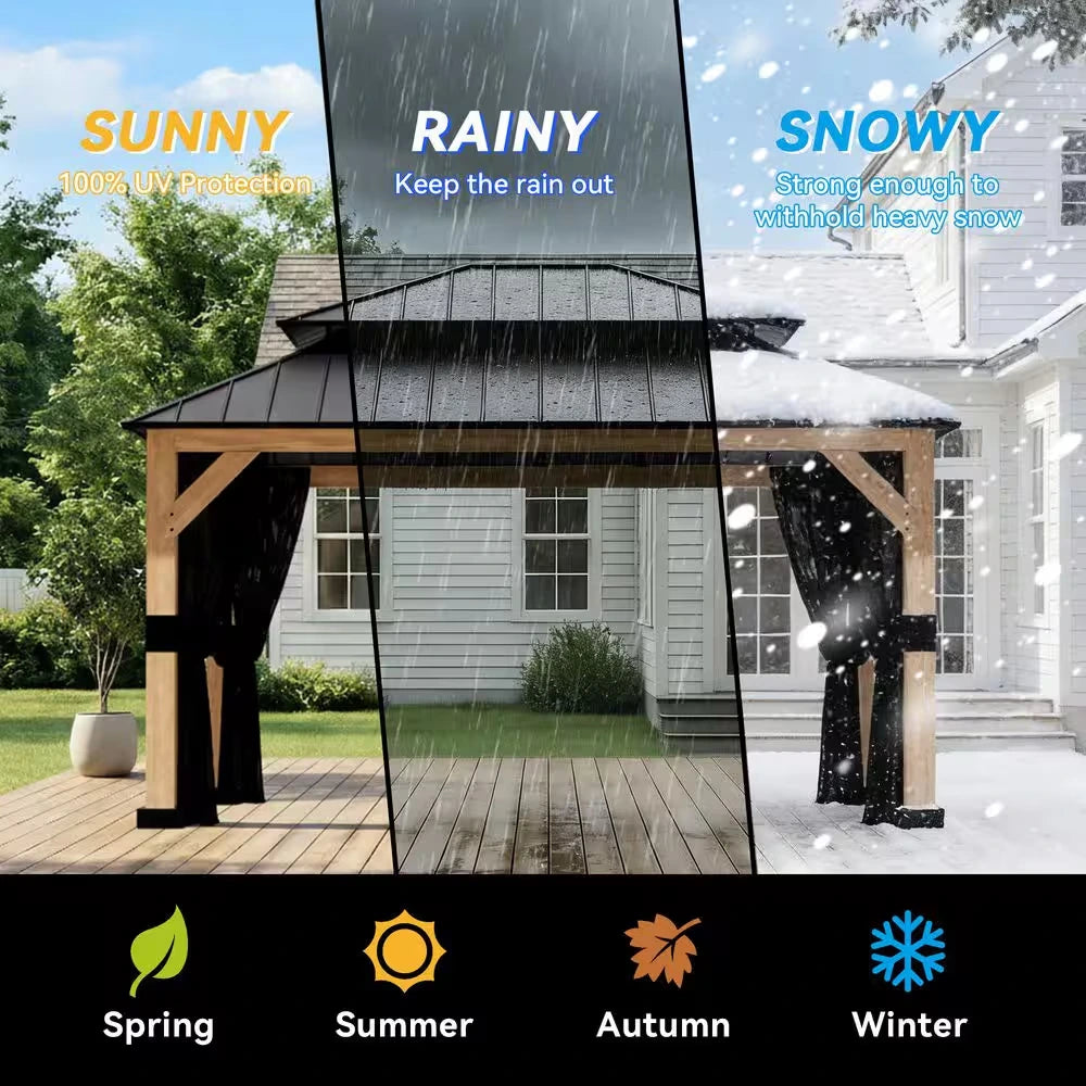 13 Ft. X 11 Ft. Outdoor Cedar Wood Hardtop Gazebo, Double Galvanized Steel Roof and Mosquito Netting — product view 8