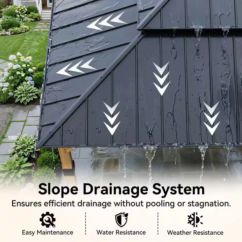 13 Ft. X 11 Ft. Outdoor Patio Wood Frame Hardtop Gazebo with Double Galvanized Steel Roof and Mosquito Netting — product view 3