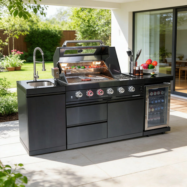 46-Inch 4-Burner Outdoor Kitchen Island with Sink, Wine Cooler &