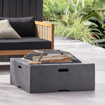 29 In. W X 17.2 In. H Square Wood Burning Outdoor Fire Pit in Grey — product view 2