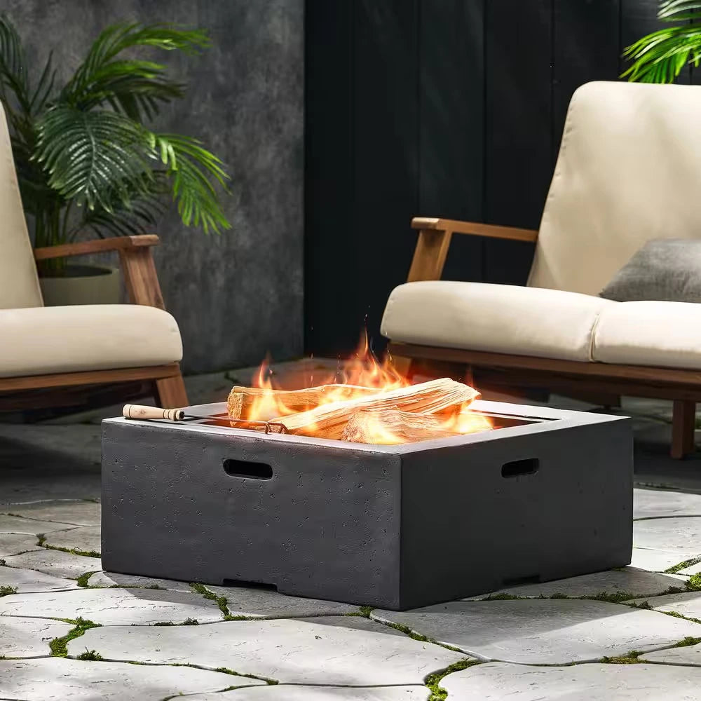 29 In. W X 17.2 In. H Square Wood Burning Outdoor Fire Pit in Grey — product view 3