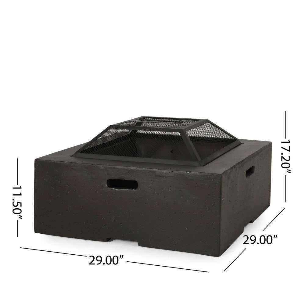 29 In. W X 17.2 In. H Square Wood Burning Outdoor Fire Pit in Grey — product view 6