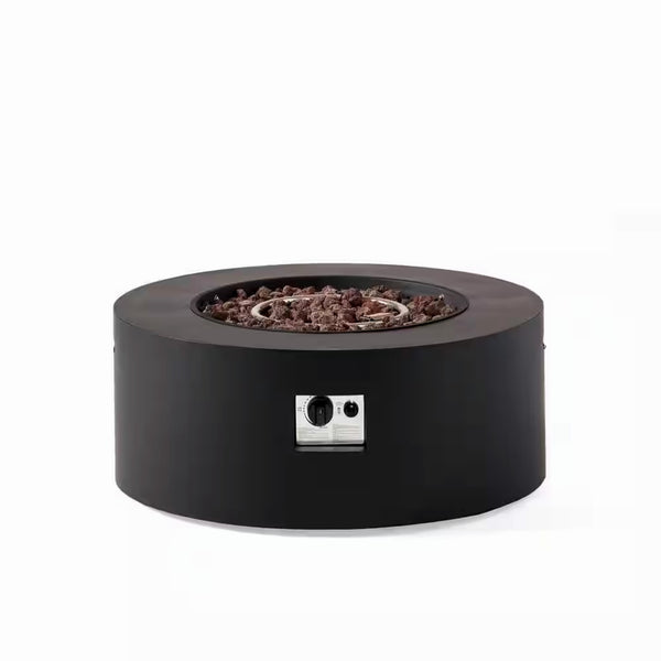 32 In. Round Iron Propane Gas Outdoor Fire Pit in Dark Grey