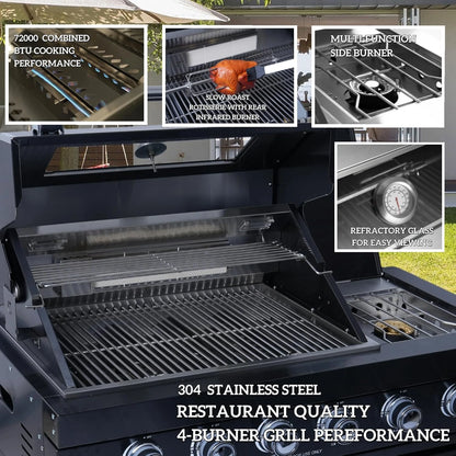 BBQ Island Outdoor Kitchen Kits, 4-Burner 72000 BTU Stainless Steel Modular 98 Inch Natural Gas Outdoor Kitchen Bar Barbecue Island Grill with Refrigerator and Sink for Patio Backyard — product view 5