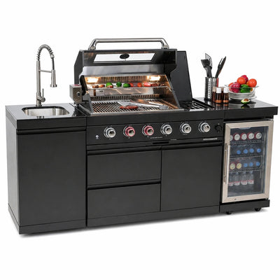 46-Inch 4-Burner Outdoor Kitchen Island with Sink, Wine Cooler &