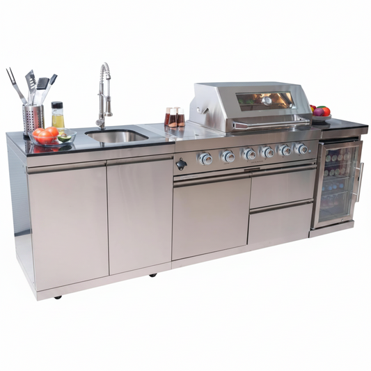 98-Inch 4-Burner Natural Gas Outdoor Kitchen Island with Fridge & Sink