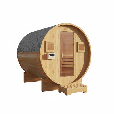 4–6 Person Outdoor Barrel Sauna with 6KW Electric Heater & Glass Door